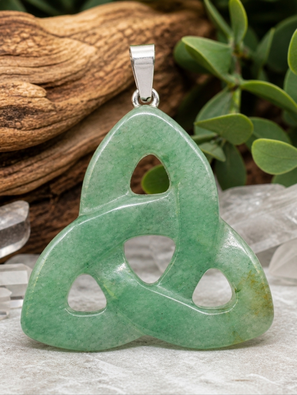 Green Aventurine Celtic Knot Pendant | Trinity Crystal Necklace Protectection
